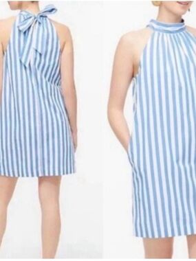 J. Crew Blue & White Striped Halter Dress